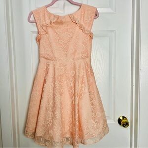 Pastourelle Peach Lace Fit-and-Flare Formal Dress